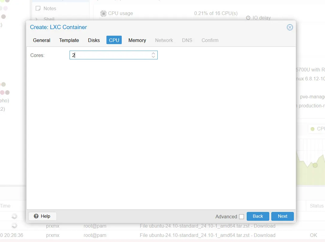 새 리눅스 컨테이너에 가상 CPU 할당하기