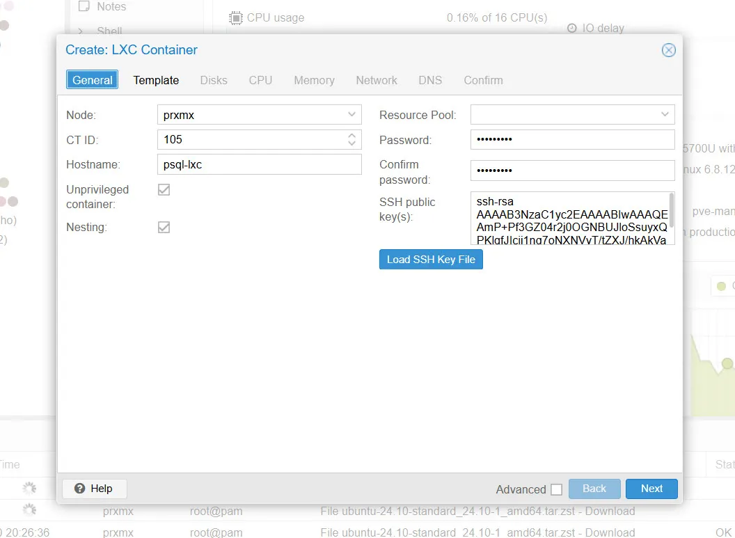 새 LXC 컨테이너 생성하기 - General