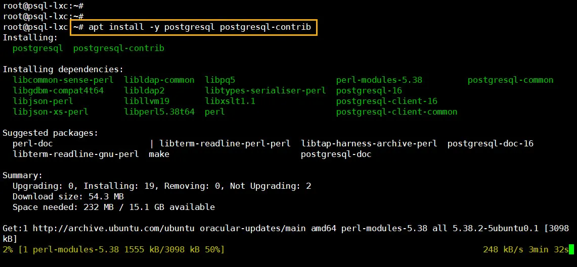 PostgreSQL Package Install - apt install
