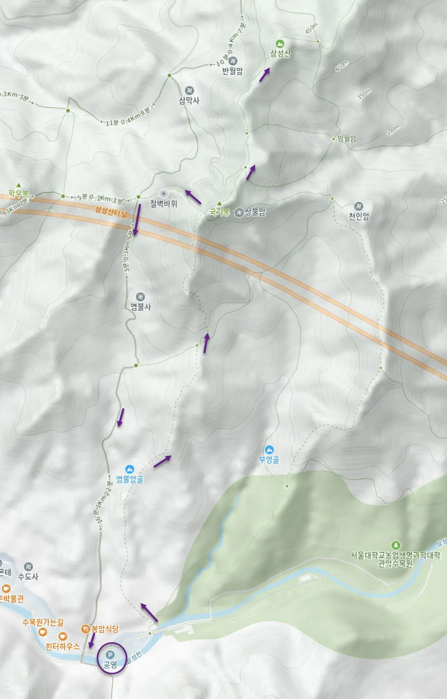 삼성산 등산코스 (안야예술공원-국기봉-삼성산)