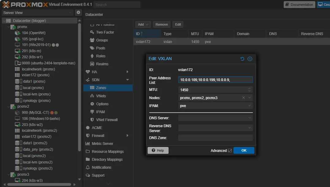 Proxmox VE 클러스터에서SDN으로 구성한 VXLAN