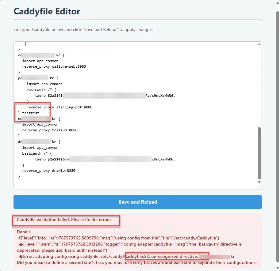 CaddyManager Caddyfile Validate