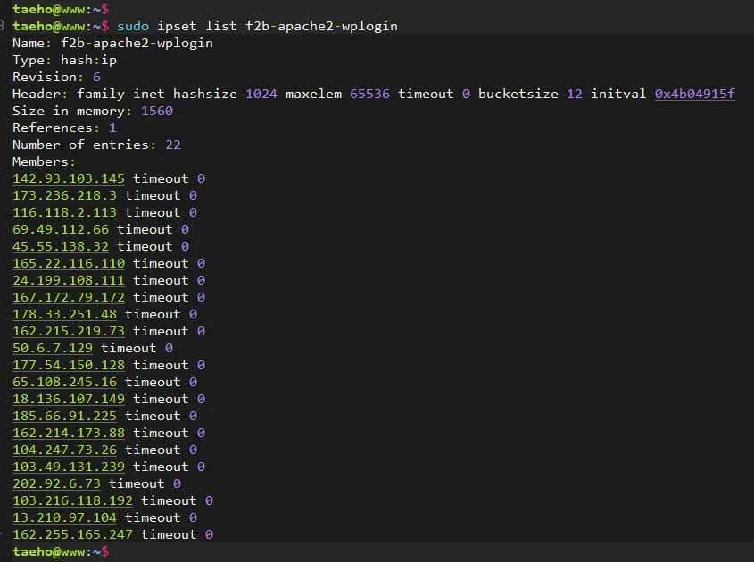wp-login 페이지 접근 차단 IP 목록